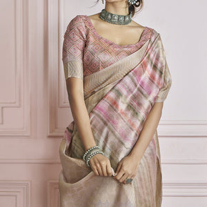 Ornate Sea Green Digital Printed Khadi Silk Saree With Engaging Blouse Piece