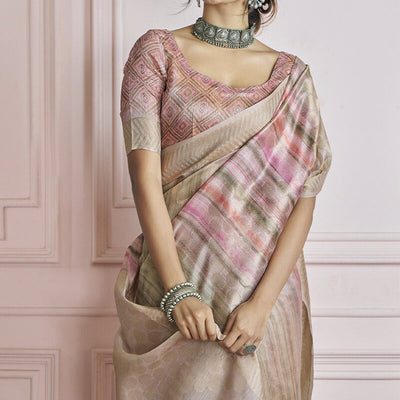 Ornate Sea Green Digital Printed Khadi Silk Saree With Engaging Blouse Piece