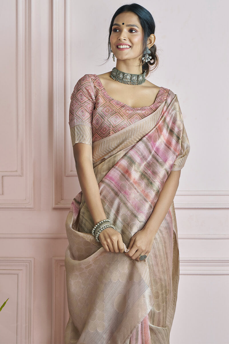 Ornate Sea Green Digital Printed Khadi Silk Saree With Engaging Blouse Piece