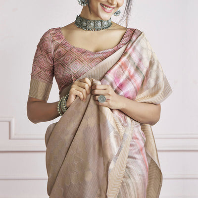 Ornate Sea Green Digital Printed Khadi Silk Saree With Engaging Blouse Piece