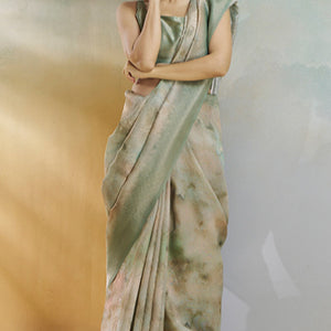 Panache Pista Digital Printed Soft Silk Saree With Petrichor Blouse Piece