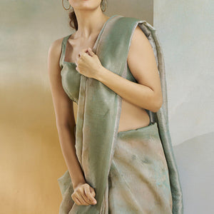 Panache Pista Digital Printed Soft Silk Saree With Petrichor Blouse Piece