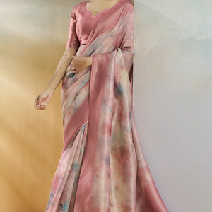 Enticing Pink Digital Printed Soft Silk Saree With Glittering Blouse Piece