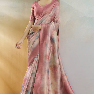Enticing Pink Digital Printed Soft Silk Saree With Glittering Blouse Piece