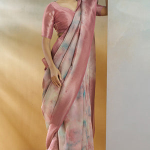Enticing Pink Digital Printed Soft Silk Saree With Glittering Blouse Piece