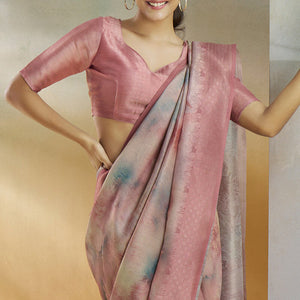 Enticing Pink Digital Printed Soft Silk Saree With Glittering Blouse Piece