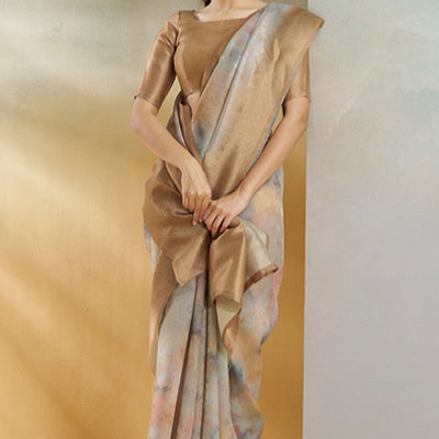 Redolent Brown Digital Printed Soft Silk Saree With Inimitable Blouse Piece