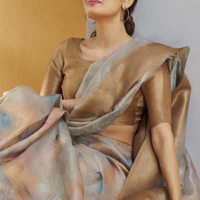 Redolent Brown Digital Printed Soft Silk Saree With Inimitable Blouse Piece