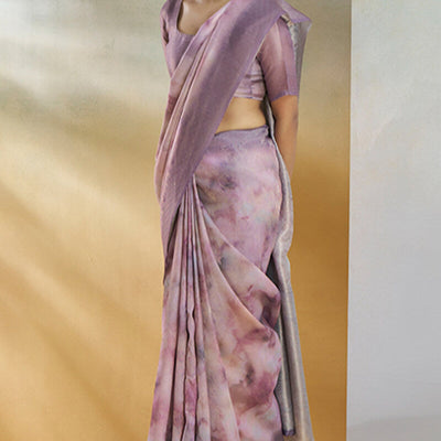 Elaborate Lavender Digital Printed Soft Silk Saree With Sophisticated Blouse Piece
