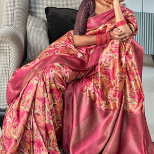 Demesne Dark Pink Digital Printed Soft Silk Saree With Excellent Blouse Piece