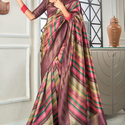 Refreshing Wine Digital Printed Soft Silk Saree With Enthralling Blouse Piece