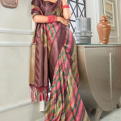 Refreshing Wine Digital Printed Soft Silk Saree With Enthralling Blouse Piece