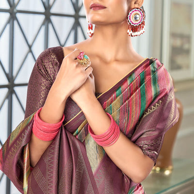 Refreshing Wine Digital Printed Soft Silk Saree With Enthralling Blouse Piece