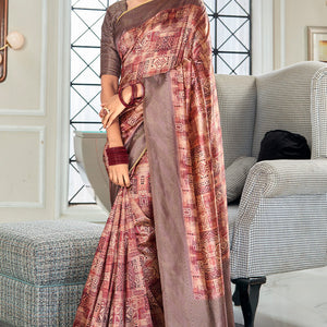 Rhapsodic Pink Digital Printed Soft Silk Saree With Eclat Blouse Piece
