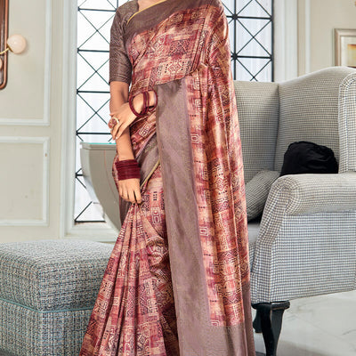 Rhapsodic Pink Digital Printed Soft Silk Saree With Eclat Blouse Piece