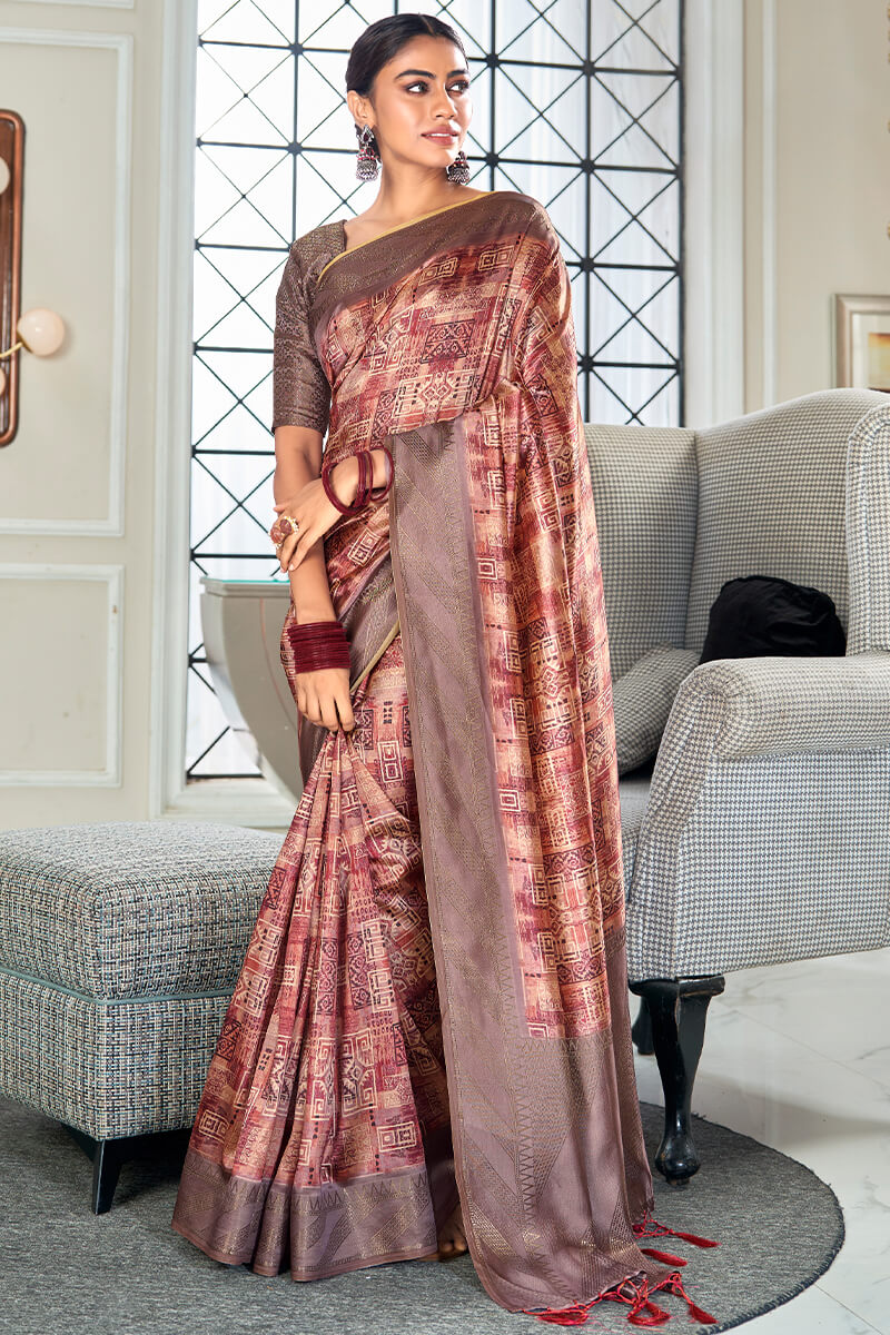 Rhapsodic Pink Digital Printed Soft Silk Saree With Eclat Blouse Piece