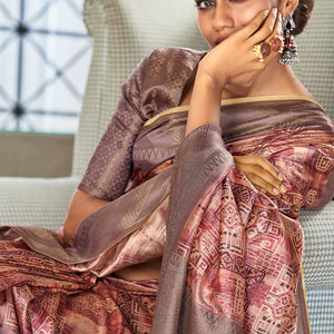 Rhapsodic Pink Digital Printed Soft Silk Saree With Eclat Blouse Piece