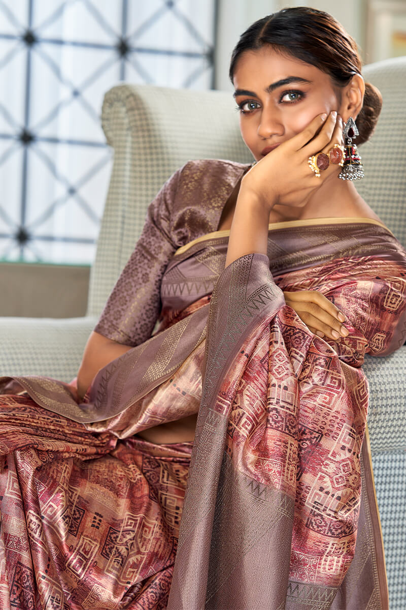 Rhapsodic Pink Digital Printed Soft Silk Saree With Eclat Blouse Piece