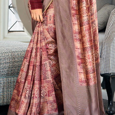 Rhapsodic Pink Digital Printed Soft Silk Saree With Eclat Blouse Piece