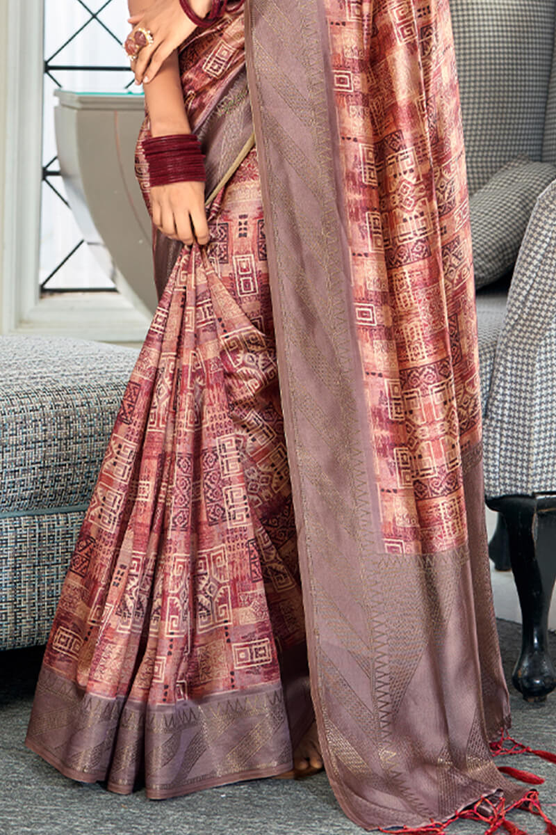 Rhapsodic Pink Digital Printed Soft Silk Saree With Eclat Blouse Piece