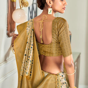 Adorning Beige Digital Printed Soft Silk Saree With Adoring Blouse Piece