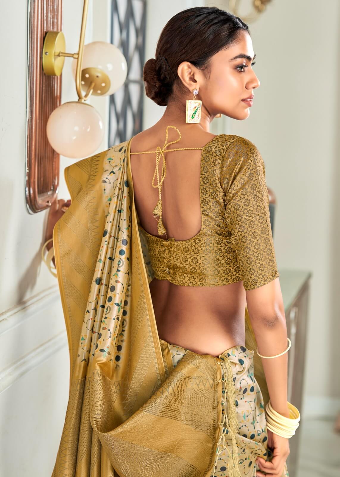 Adorning Beige Digital Printed Soft Silk Saree With Adoring Blouse Piece