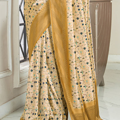 Adorning Beige Digital Printed Soft Silk Saree With Adoring Blouse Piece