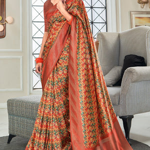 Unique Red Digital Printed Soft Silk Saree With Glamorous Blouse Piece