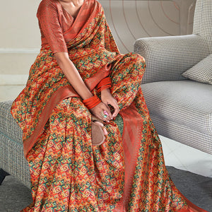 Unique Red Digital Printed Soft Silk Saree With Glamorous Blouse Piece