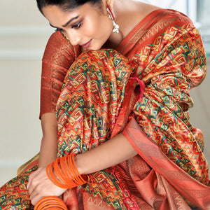 Unique Red Digital Printed Soft Silk Saree With Glamorous Blouse Piece