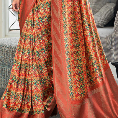 Unique Red Digital Printed Soft Silk Saree With Glamorous Blouse Piece