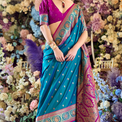 Stunning Blue Soft Banarasi Silk Saree With Proficient Blouse Piece