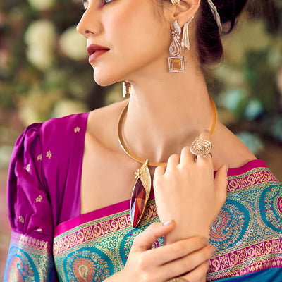 Stunning Blue Soft Banarasi Silk Saree With Proficient Blouse Piece