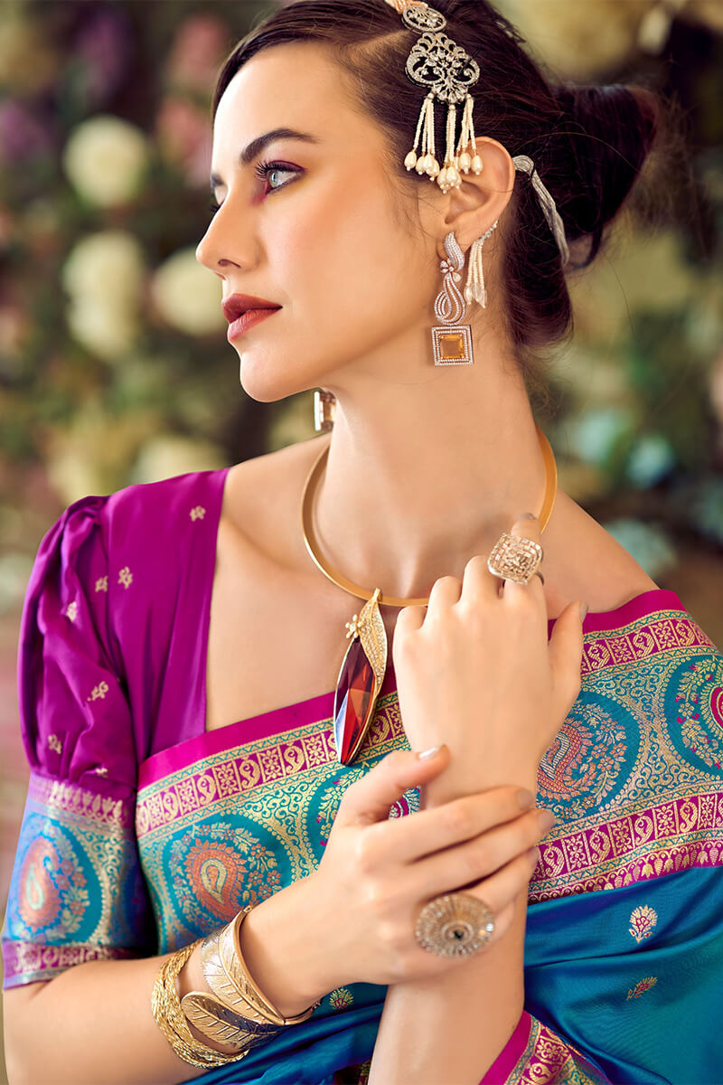 Stunning Blue Soft Banarasi Silk Saree With Proficient Blouse Piece