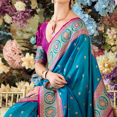 Stunning Blue Soft Banarasi Silk Saree With Proficient Blouse Piece