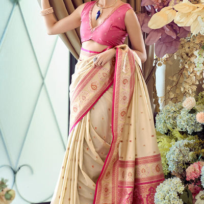 Enigmatic Beige Soft Banarasi Silk Saree With Sophisticated Blouse Piece