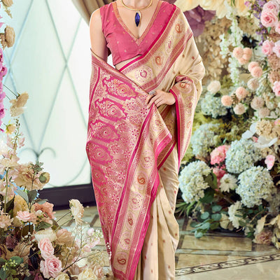Enigmatic Beige Soft Banarasi Silk Saree With Sophisticated Blouse Piece