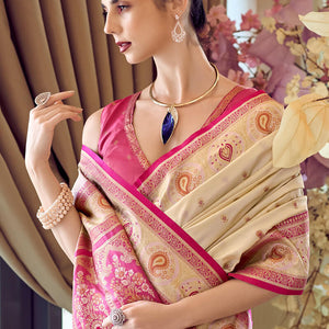 Enigmatic Beige Soft Banarasi Silk Saree With Sophisticated Blouse Piece