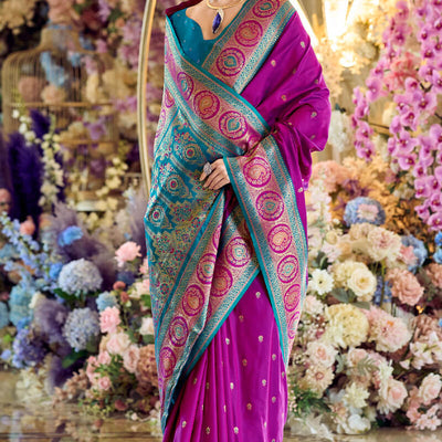 Zephyr Purple Soft Banarasi Silk Saree With Flattering Blouse Piece