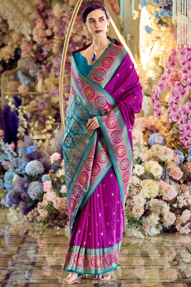 Zephyr Purple Soft Banarasi Silk Saree With Flattering Blouse Piece
