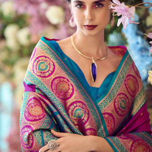 Zephyr Purple Soft Banarasi Silk Saree With Flattering Blouse Piece