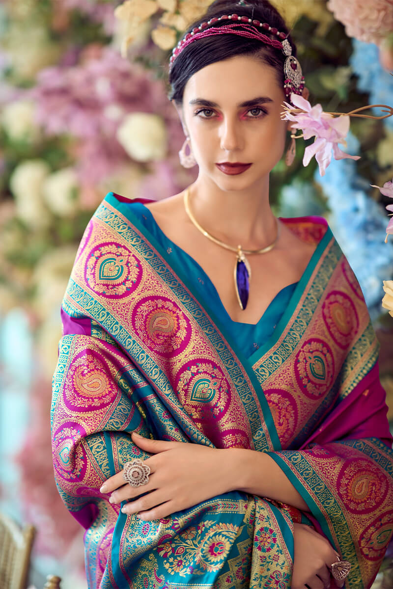 Zephyr Purple Soft Banarasi Silk Saree With Flattering Blouse Piece