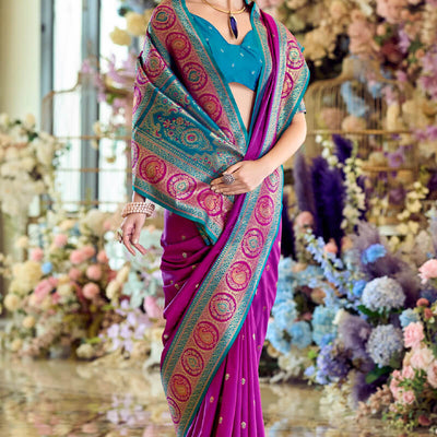 Zephyr Purple Soft Banarasi Silk Saree With Flattering Blouse Piece
