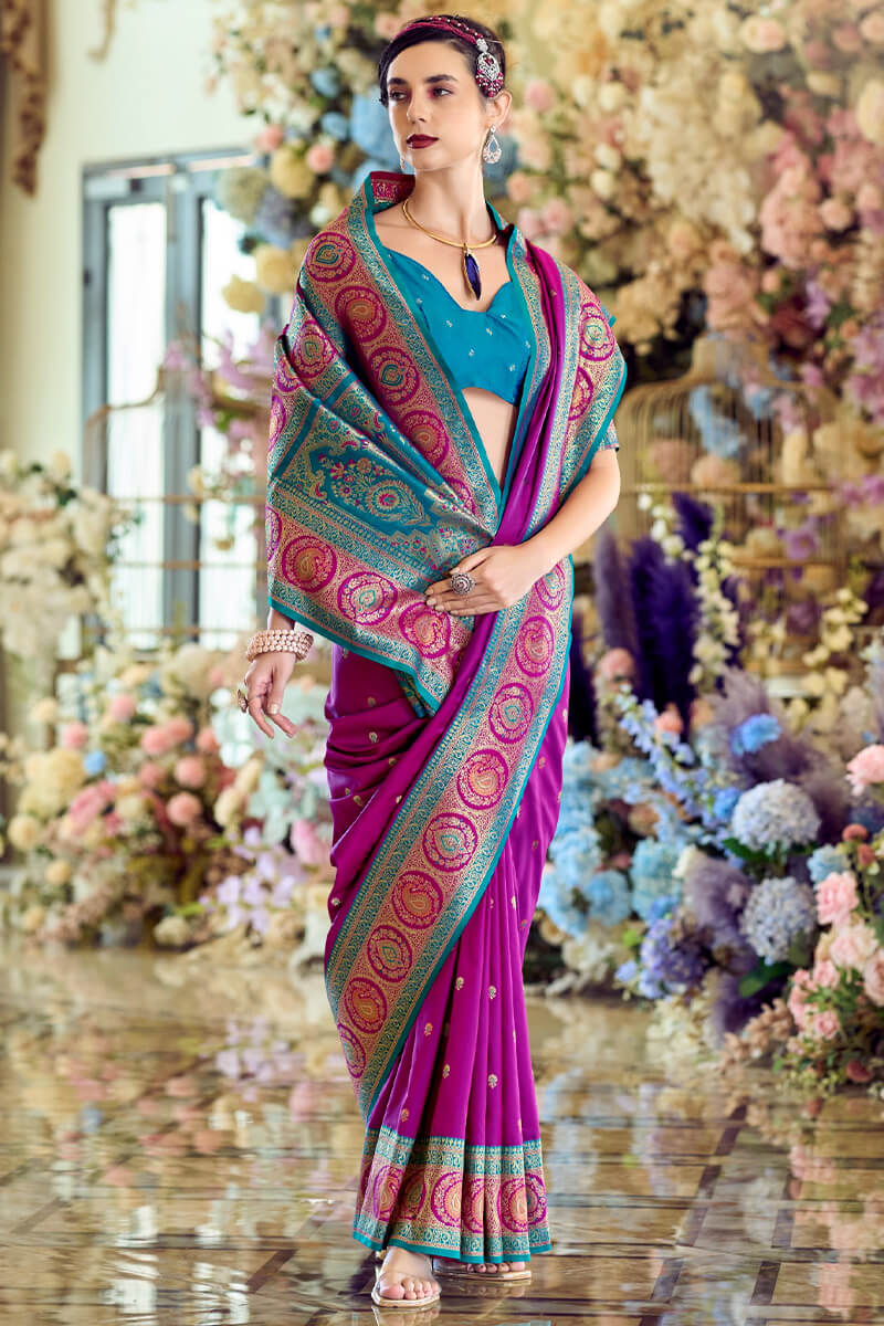 Zephyr Purple Soft Banarasi Silk Saree With Flattering Blouse Piece