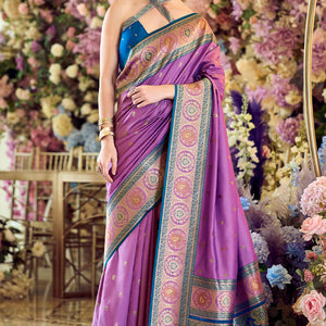 Fairytale Lavender Soft Banarasi Silk Saree With Supernal Blouse Piece