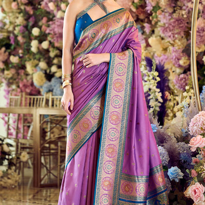 Fairytale Lavender Soft Banarasi Silk Saree With Supernal Blouse Piece