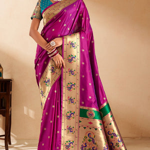 Eloquence Magenta Paithani Silk Saree With Fantabulous Blouse Piece