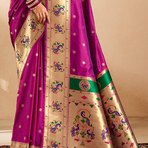 Eloquence Magenta Paithani Silk Saree With Fantabulous Blouse Piece