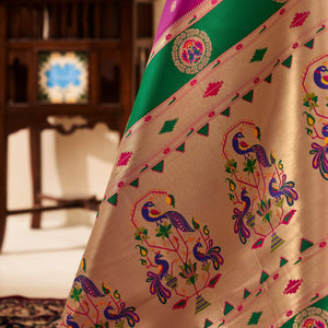 Eloquence Magenta Paithani Silk Saree With Fantabulous Blouse Piece