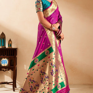 Eloquence Magenta Paithani Silk Saree With Fantabulous Blouse Piece